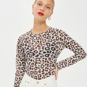 NWT Topshop Boutique Leopard Print Mesh Bodysuit